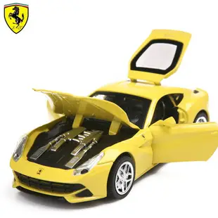 1:32法拉利F12仿真回力聲光可開門合金汽車模型帶底座玩具成品