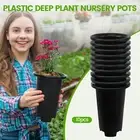 10Pcs Deep Plant Nursery Pots Plastic Seedling Plant Container Pots with Famcw