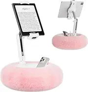 VoltifyMax Tablet Stand Pillow, Storage Bowl for Kindle Stand, 360° Rotating Adjustable Phone Holder for Bed, Compatible with 4.7-13" iPhone, Kindle, Tablet, iPad, Cozy and Soft Plush, Pink