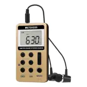 V112 AM FM Radio Portable, Mini Radio with Earphone Pocket, Digital Gold