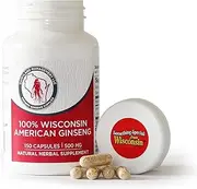 100% Authentic American Ginseng Capsules -500 mg. Potent Ground Ginseng Root - No Fillers, Binders or Other Additives. (150)