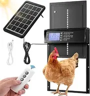 Automatic Chicken Coop Door Solar Powered, 4 Modes Auto Chicken Door Solar, Anti-Pinch & Weather Proof Coop Door with Remote Control, LCD Display Chicken Door with Timer, Light Sensor&Alert