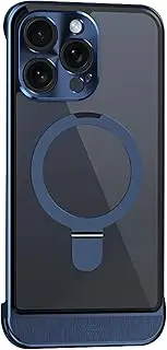 Metal Case for iPhone 16/16 Pro/16 Plus/16 Pro Max, Ultra Thin Frameless Aromatherapy Phone Case with Magnetic Stand Clear Back Cover,16pro max,Blue