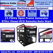 Millers Falls TWM 11kW 13.75kVa Open Frame Diesel Generator 870cc Electric Start