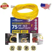 75 ft Yellow Extension Cord with Lighted End - 13 AMP Heavy Duty Power Solution