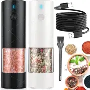 2Pack Electric Salt and Pepper Grinder Set USB Rechargeable with Black/White