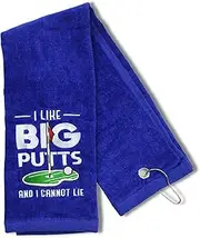 Mulligan Hooligan - Embroidered Golf Towel 16x23, Funny Quotes, Tri-fold Golf Bag Cotton Towel with Grommet, Accessories Unique Golf Gifts for Men or Women, Novelty (I Like Big Putts)
