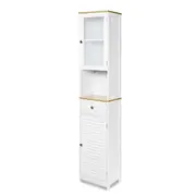 Tall Storage Cabinet Bathroom Kitchen Laundry Pantry Cupboard Shelves Glass Door