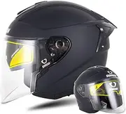 Motorcycle Retro Open Helmet 3/4 Half Motorcycle Helmet Universal Helmet Crash Half Helmet, for Adults Men/Women with Double Sunshade Half Helmet DOT/ECE Approved C,L=58-59cm