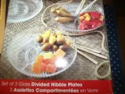 3 set Bali Divided Glass Nibble Plate 3 Compartments original box