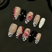 Zebra Print French Tip Hand-Painted Glamour Nails