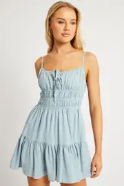 Blue Fit And Flare Dress Mini - Size 6, Women's Skater Dress