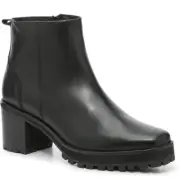 André Assous Women's Black Leather Milla Fashion Chunky Lug Boot Size 10