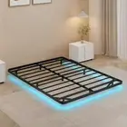 Floating Bed Frame Queen Size with Smart LED Lights Metal Platform Bed Easy Asse