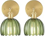 Shenmoyl Vintage Wall Sconces Set of 2 with Green Tulip Glass Lampshade 180 Degree Adjustable Brass Sconces Hradwired Modern Wall Lighting Fixture with Switch for Bedside Bedroom Doorway