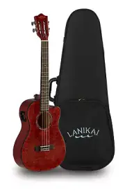 Lanikai Quilted Maple Red Stain Acoustic/Electric Baritone Ukulele +Case Uke NEW