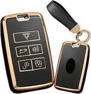 Remote Control Car Key Case Key Cover Protective Case fit for Discovery 5 Range Rover Evoque Sport Vogue Keychain fit for Jaguar E-PACE I-PACE TPU Car Fob Case Accessories Black