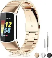 Metal Bands compatible with Fitbit Charge 6/Charge 5,Adjustable Metal Watch Bands straps Bracelets,Stainless Steel Wristbands Replacement for Women Men,Smart Watch Accessories
