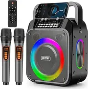 Karaoke Machine, Portable Bluetooth Speaker with 2 Wireless Microphones for Adults, PA System with Dual Silicone Diaphragm & Echo Adjustment, Supports USB/TF/FM/AUX/TWS for Home Party
