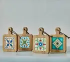 4pc Vintage Floral Wooden Trivet Set - Heat-Resistant Table Mats, Insulated Pot