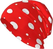 [ZaKhs] Red and White Polka Dots Print Beanie Hat Winter Warm Knit Hat Soft Skull Cap for Women Men, Black, One Size