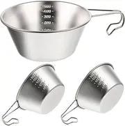 SUPVOX 3pcs Portable Stainless Steel Camping Bowls with Scale Compact Outdoor Food Bowls for Hiking Backpacking Picnic High Temperature Resistant Easy to Store