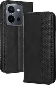 RankOne Wallet Case for Vivo Y36 (6.64 Inches), Magnetic Flip Leather Case, Black
