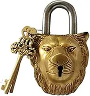 Brass Padlock - Lock with Keys - Working Functional - Brass Made - Type : (Lion - Brass Finish)