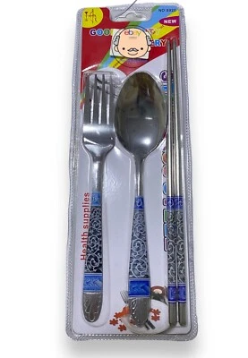 Korean Style Chinese Stainless Steel Reusable Fork Spoon Chopsticks Set 5 Colors