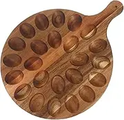 Deviled Egg Platter - 24 Holes Round Charcuterie Board, Deviled Egg Containers Holder | Round Wood Deviled Egg Tray Cutting Board with Handle, Wooden Deviled Egg Tray for Home Tabletop Display