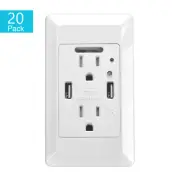 20PK Dual USB Wall Socket Charger Power Receptacle TR Outlet Panel w/ Nightlight