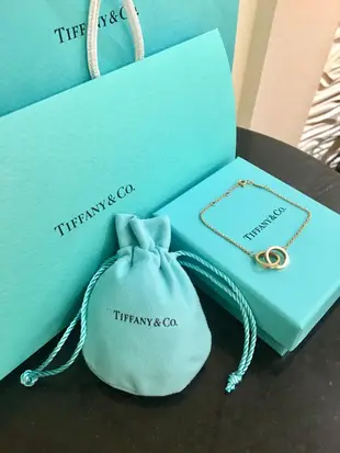 Tiffany 玫瑰金 雙環 k金 手鍊 九成新