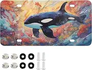 AIXIWAWA License Plate Colored Orca Print for Automobile Front Rear 12x6 in Standard Aluminum Alloy Metal Car Tags Decorative Plates