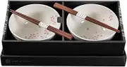 Omotenashi HANASHIDARE Donburi Bowls & Chopsticks Set of 2 - Mino Ware Made in Japan