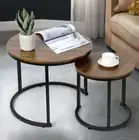 Amzdeal Modern Nesting Coffee Tables, Walnut Round Top, Set of 2, Brown