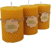 Hope&Need Beeswax Pillar Candles- Small Size 3 Pieces (2.8 inches x 2 inches)%100 Pure Bees Wax Candles for Home Decoration, Healthy and Natural Hand-Rolled (3, Small)
