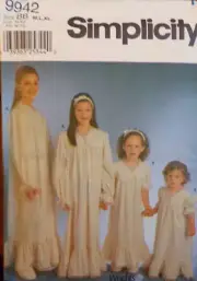 Simplicity Sewing Pattern 9942 Girls Nightgown and Headband Sizes MED-XL UNCUT