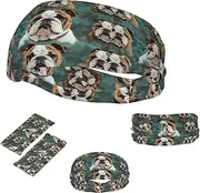 FJWSLCH Funny English Bulldog Headbands for Women Men Non Slip Workout Sweatbands Adjustable Sports Hair Bands Elastic Head Bands Moisture Wicking Hairband for Running, Cycling, Yoga, Spa