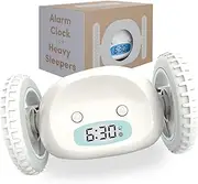CLOCKY Loud Alarm Clock for Heavy Sleepers on Wheels (Adults Kids Teens Bedroom) Run Away Moving Cute Annoying Jump Roll Vibrating, 1-Time Snooze, Digital, Wake Up Energized -Funny Gift (White)