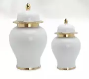2 piece Ceramic Ginger Jars with Lid Storage Home Temple Jar Party Desk White Vase