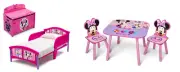 Minnie Mouse 5-Pcs Toddler Playroom Set – Table, 2 Chairs & Toy Bin & Bed Pink