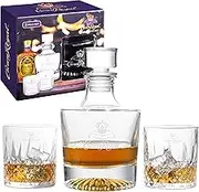 Crown Royal Glass Whiskey Decanter Set – 750ml Decanter with Two 10oz Glasses – Officially Licensed Barware for Bourbon, Scotch & Cocktails Compatible