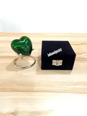 Green Cremation Urn for Ashes Keepsake Heart Urn with Black Box and Iron Stand M