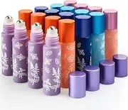 Cositina 20 Pack Essential Oil Roller Bottles,10ml Glass Roll on Bottle with Stainless Steel Roller Balls,Metal Aluminum Lid,Empty Travel Sample Roller Vial for Essential Oils-Opener,Dropper Included