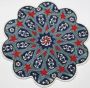 7" Turkish Iznik Selcuk Geometric Pattern Ceramic Hot Plate Trivet Tile
