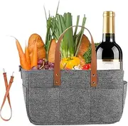 Felt Storage Bins | Portable Large Shopping Basket With Handles | Nursery Storage & Organization for Family Food Travel Outdoor Picnic Foraging