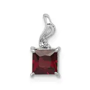 Sterling Silver Rhodium Plated Diamond u0026 Garnet Square Pendant