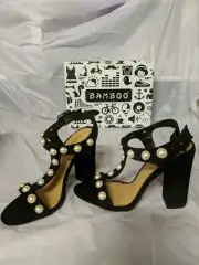 "NEW" BAMBOO Ladies Wedge Sandle Size 8 Black Encounter-90S ~ #62k2