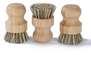 Bamboo Dish Brush Kitchen Coconut Palm Pot Brush Bristles Bamboo Dish Scrub Brushes,Round Mini Cleaning Brush Dish Scrubbers Brush,Washing Dishes,Vegetable,Pots, Pans, Set of 3