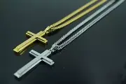 24"Men Women Stainless Steel Silver Gold Cuban Chain Link Necklace Cross Pendant